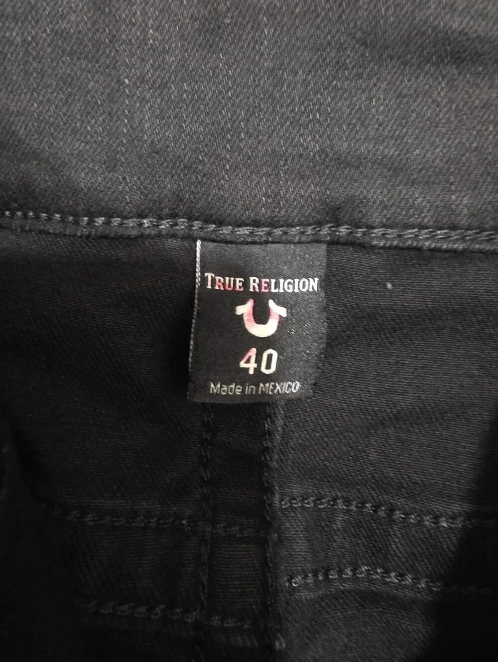 True Religion Black Denim Jeans with Leather Patch